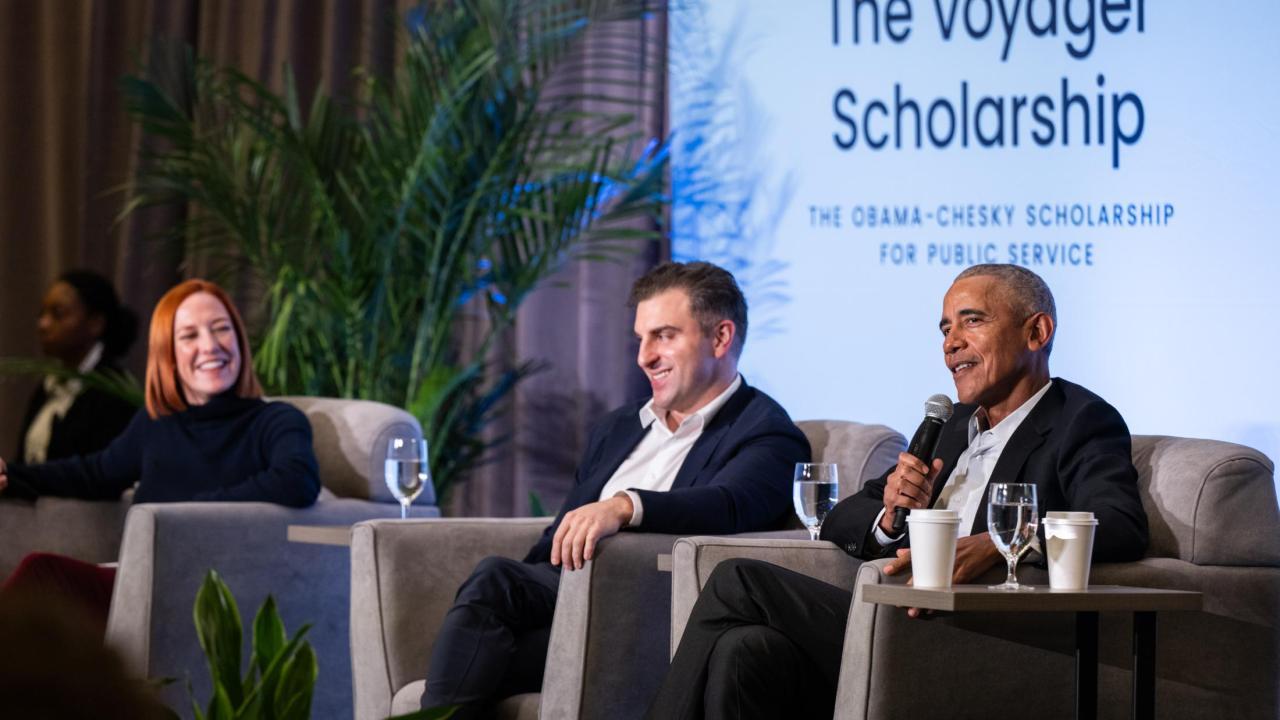 Panelists, including President Barack Obama, speaking on the Voyager Scholarship