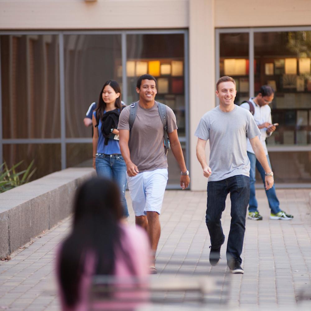 Students walking outside Law Library