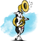 Illustration of a cow playing a sousaphone