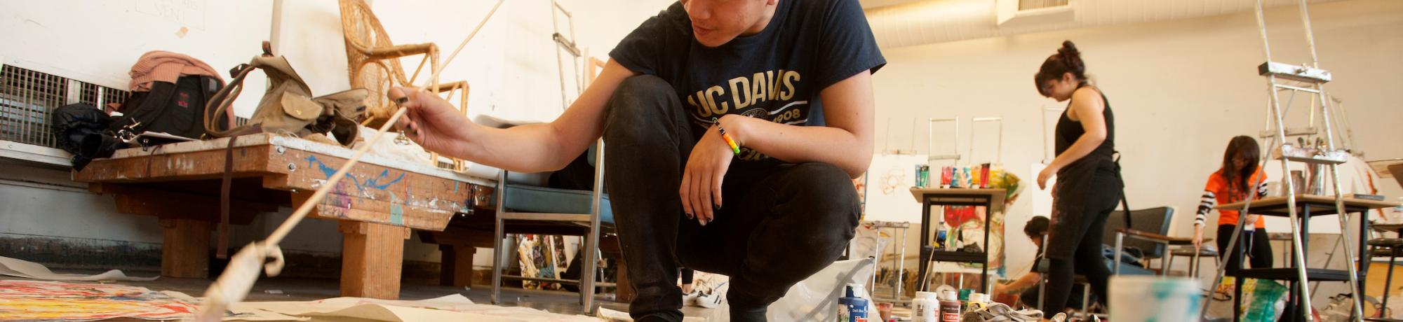 Art student in the painting studio
